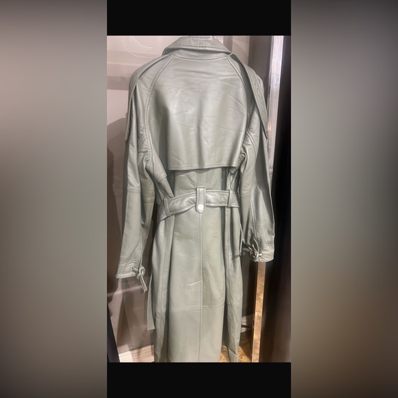 2nd day gray with green undertones leather Trench Coat - Picture 5 of 10